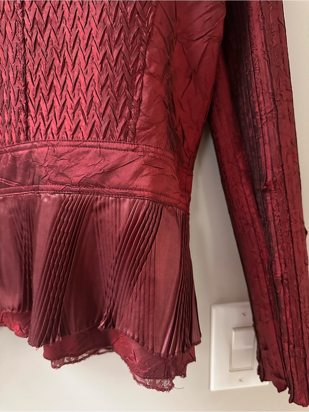 ALBERTO MAKALI Vintage Crinkle Pleated Dark Red Burgundy Fairy Whimsigoth Jacket - Picture 7 of 7